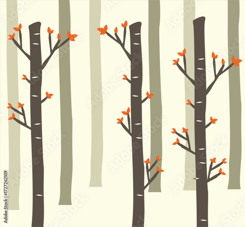 Seamless tree trunks pattern vector background illustration