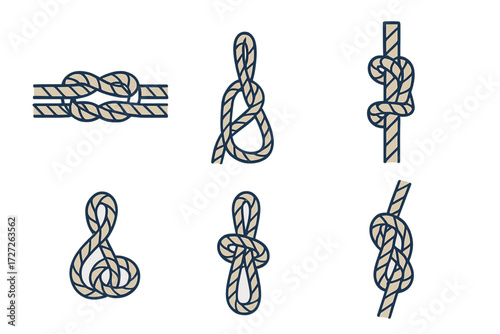 Various types of knots displayed for illustrative and educational purposes in a clean layout