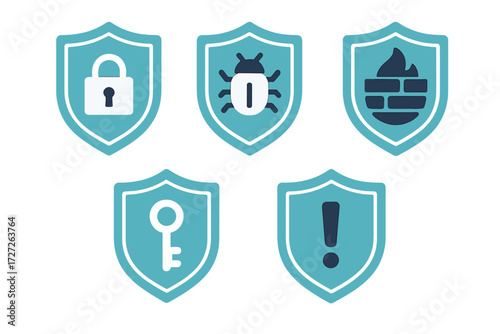 Symbols of online security and protection shown through various shields, representing privacy, safety, and data integrity for internet users