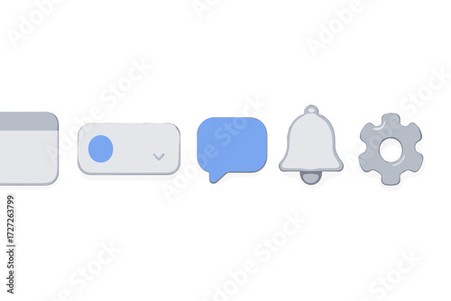 Collection of user interface icons representing various functions and notifications for digital applications
