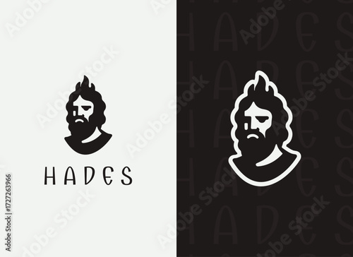 Hades Logo and Illustration, Greek God Logo Design, Minimal Hades Vector, Ancient Greek Mythology Logo, Underworld God Illustration, Elegant Mythological Branding, Modern Hades Minimal Design