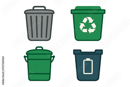 Different types of waste bins for recycling and garbage disposal in a clean environment