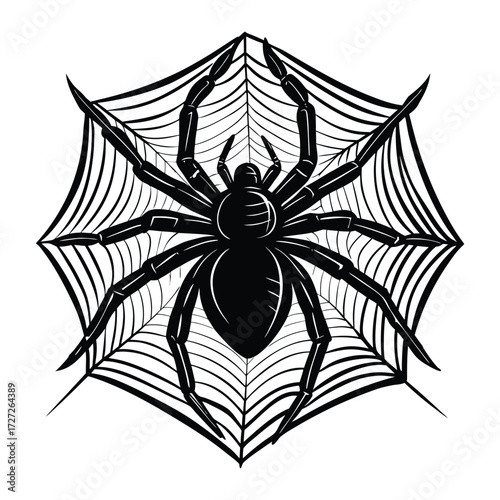 Creepy Spider Web Silhouette Vector Graphic for Halloween and Spooky Themes on White Background