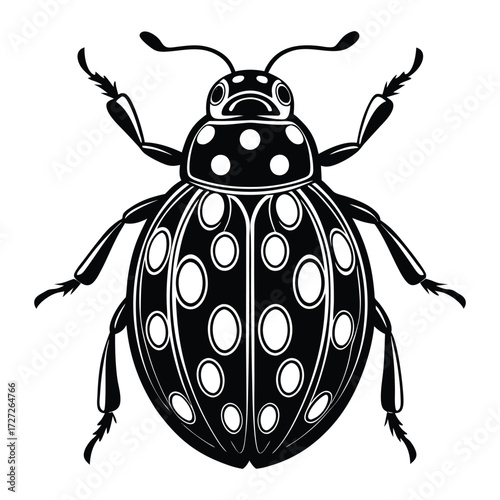 Elegant Ladybug Silhouette Image with Bold Black and White Design on White Background