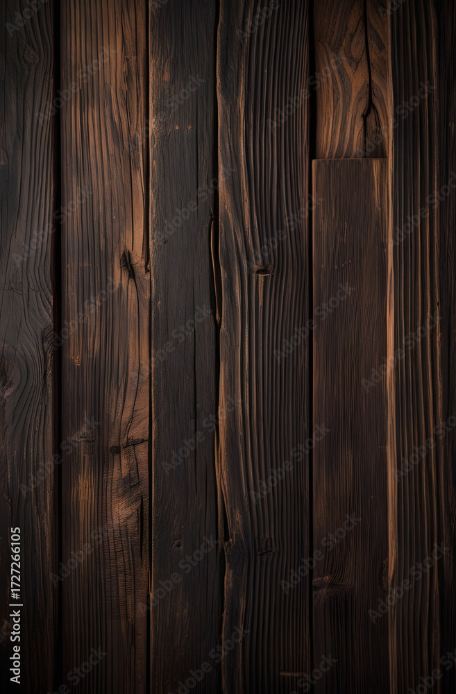 Naklejka premium Vertical rustic burnt wooden planks with natural dark texture