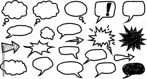 Hand-drawn speech bubbles and thought clouds collection for comic strips and creative communication projects