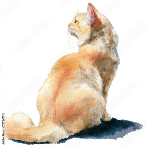 Colorful Watercolor Illustration of a Cat in Profile View