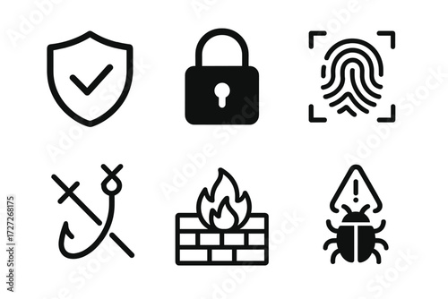 Collection of icons representing security concepts in a simple and modern style