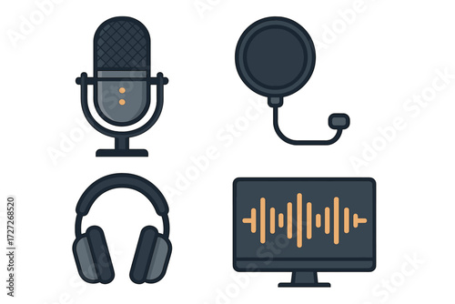 Illustration of audio equipment for recording and sound editing from a studio setting