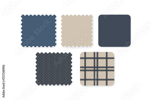 Fabric samples in various colors and patterns arranged on a simple background showcasing design options for projects