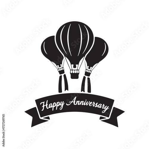 Fotografie “Happy Anniversary” silhouette with clinking wine glasses
