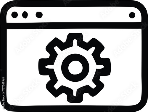 Gear icon on web browser window symbolizing settings configuration and digital options for online systems
