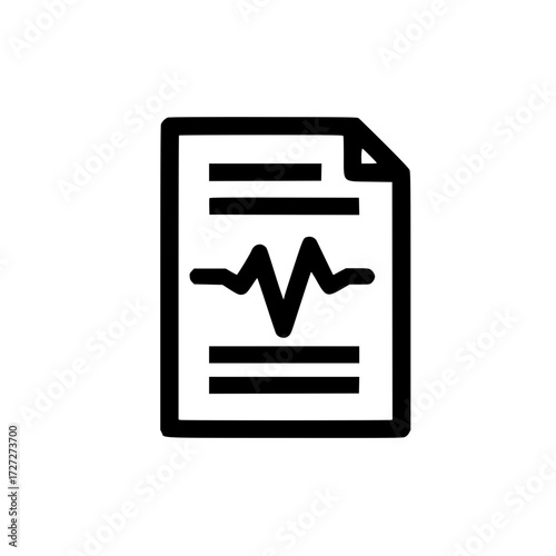 Vector icon of a file with heartbeat illustration for electronic health record and fitness log design
