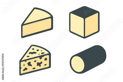 Different forms of cheese displayed on a simple background with distinct shapes and textures at a culinary event