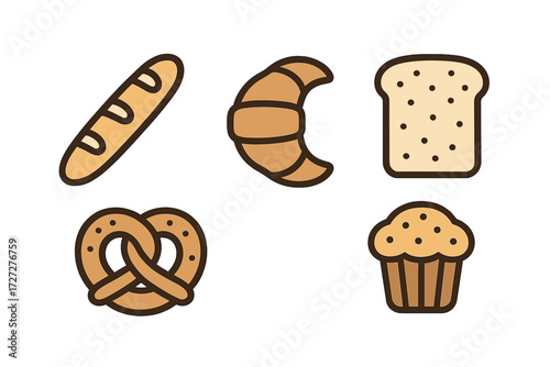 Various baked goods displayed together on a simple background, showcasing diverse textures and shapes