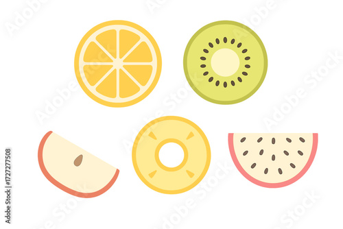 Colorful fruit slices arranged in a playful design for a fresh summer vibe