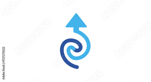 Dynamic blue arrow spirals upwards, symbolizing growth, innovation, and forward momentum in modern business contexts