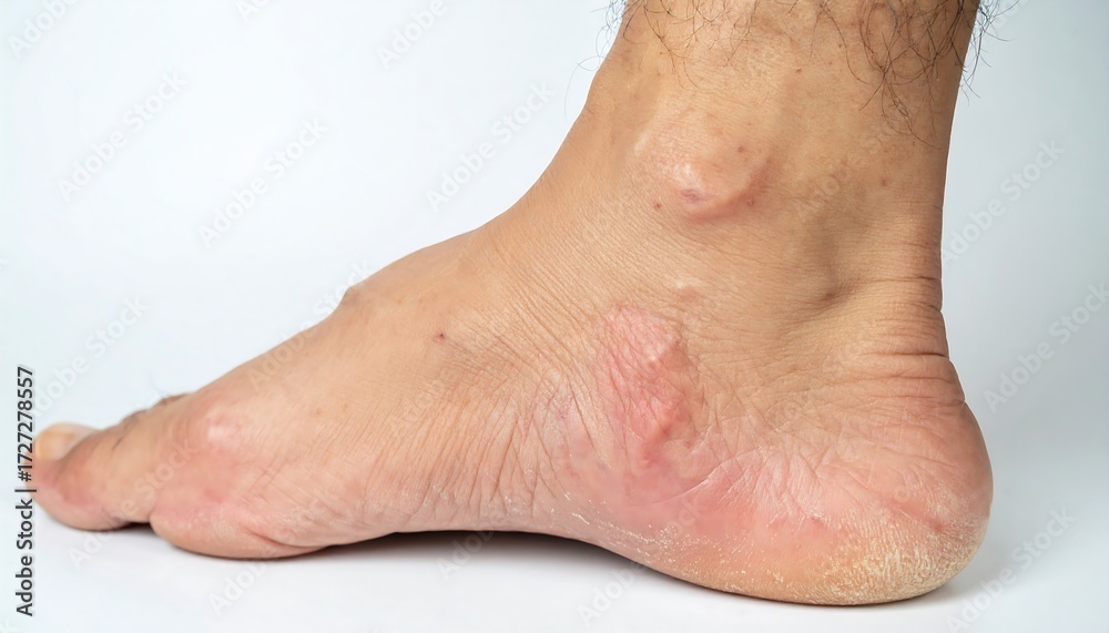 Naklejka premium Isolated foot of a person, showing ankle, heel, and toes, on a white surface
