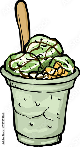 Illustration of Matcha Ice Cream in a Cup