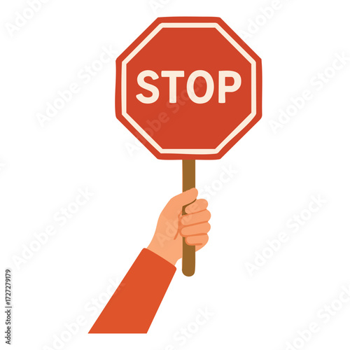Person Holding a Stop Sign Illustration