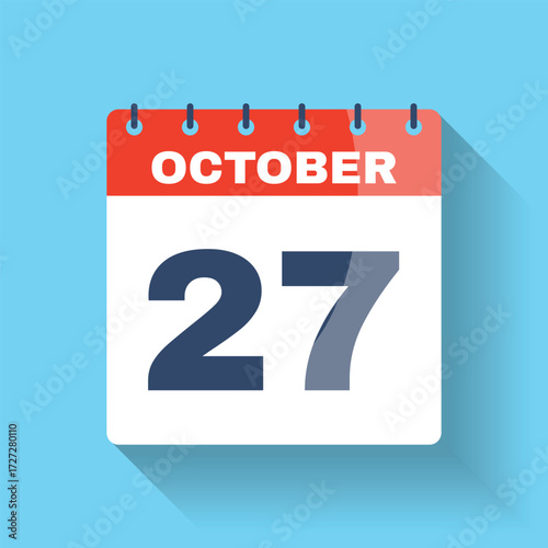 October 27 Calendar Icon Flat Design Shadow