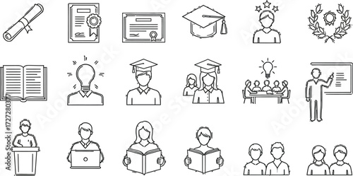 Education graduation learning study knowledge school college university icons set
