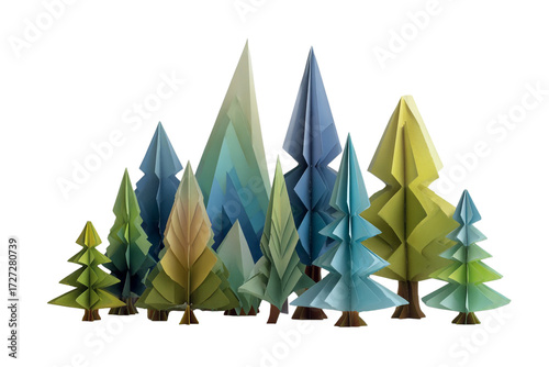 Paper-Cut Forest Scene – Origami Trees Design Isolated