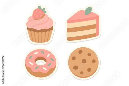 Delightful assortment of sweet desserts featuring cupcakes, cake, donuts, and cookies