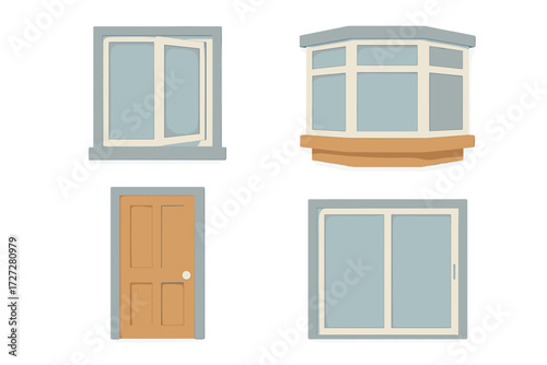 Different types of windows and doors showcasing modern designs for home architecture