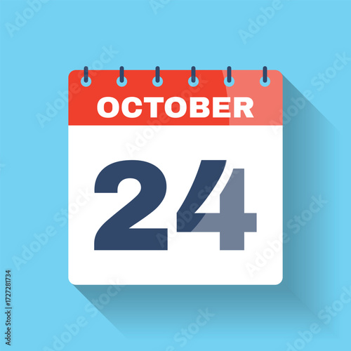 October 24 Calendar Icon Flat Design Shadow
