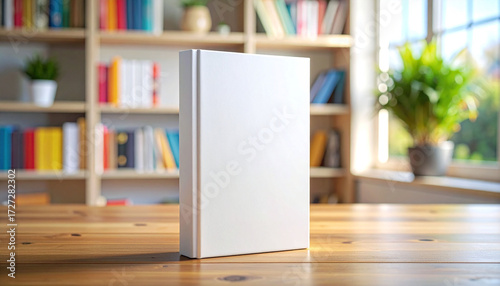 White cover book mockup library background kid story concept                 