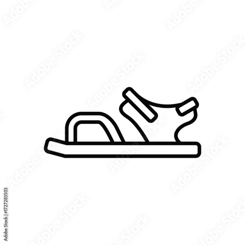 A line drawing depicts a sandal on a white background
