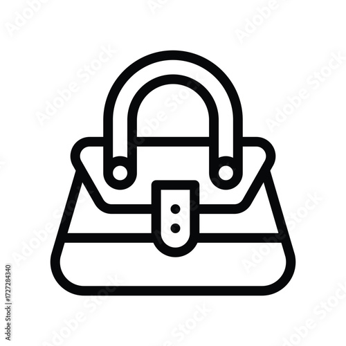 A simple black outline drawing of a handbag with a handle flap and closure