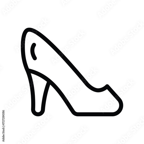 A simple blackline illustration of a highheeled shoe sleek and stylized