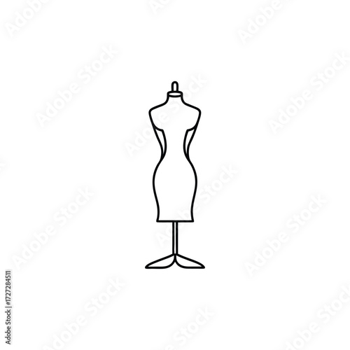 A simple line drawing of a dressmakers mannequin detailed with the stand