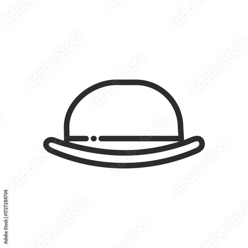A simplistic black line drawing of a bowler hat viewed from the front