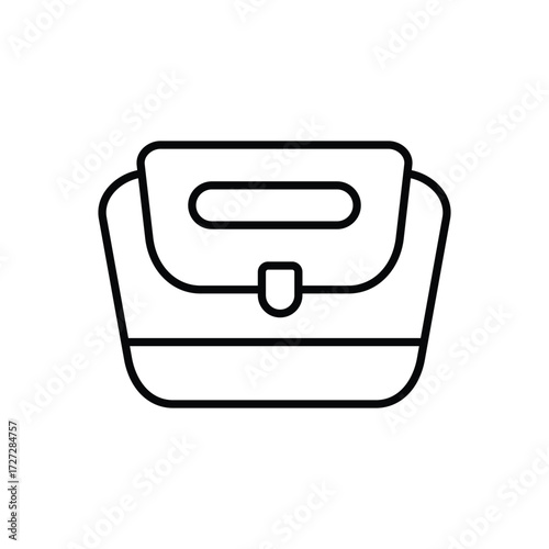 A stylized blackoutlined bag with a flap closure and handle