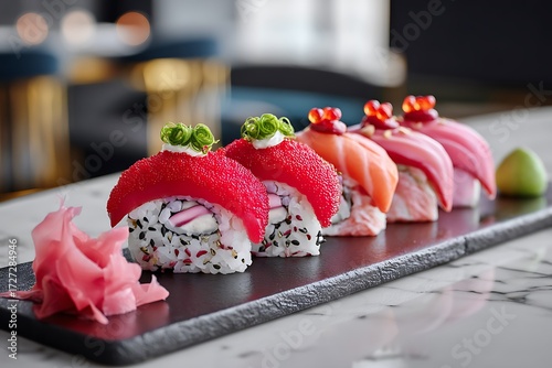 Wallpaper Mural Savoring fresh sushi delicacies in an upscale restaurant setting, captured in close-up for a luxurious culinary art experience. Torontodigital.ca