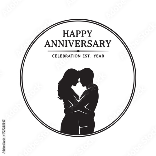 Fotografie Couple hugging silhouette with anniversary typography