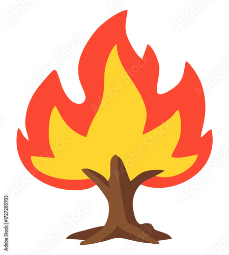 Tree on fire flat illustration. Editable color vector