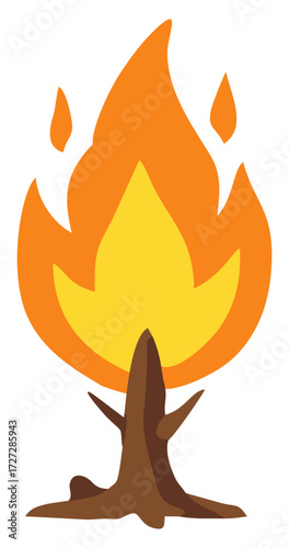 Burning tree flat illustration. Editable color vector