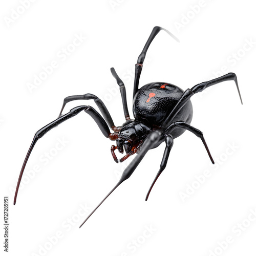 Cuadro en lienzo Black widow spider, white isolated background