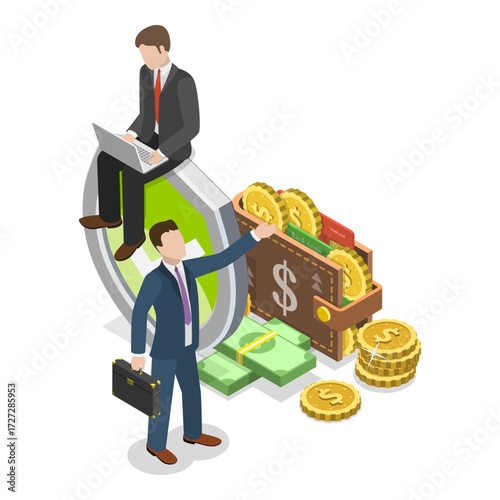 3D Isometric Flat Vector Illustration of Employee Pension Fund, Worker Retirement Savings. Item 3
