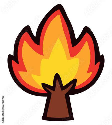 Burning tree illustration. Editable color vector