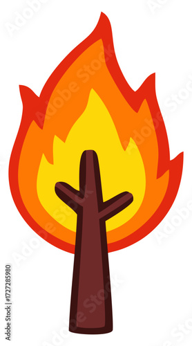 Fire tree illustration. Editable color vector