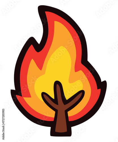 Tree on fire illustration. Editable color vector