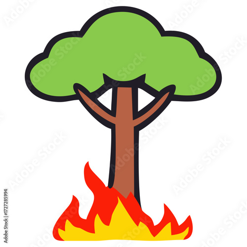 Wildfire tree illustration. Editable color vector