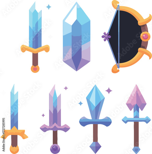 Bow and arrow colourful icon set