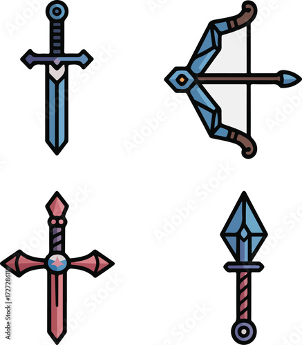 Bow and arrow icon set