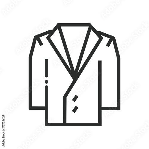 A vector graphic depicts a blazer with collar and lapels sleeves and two buttons
